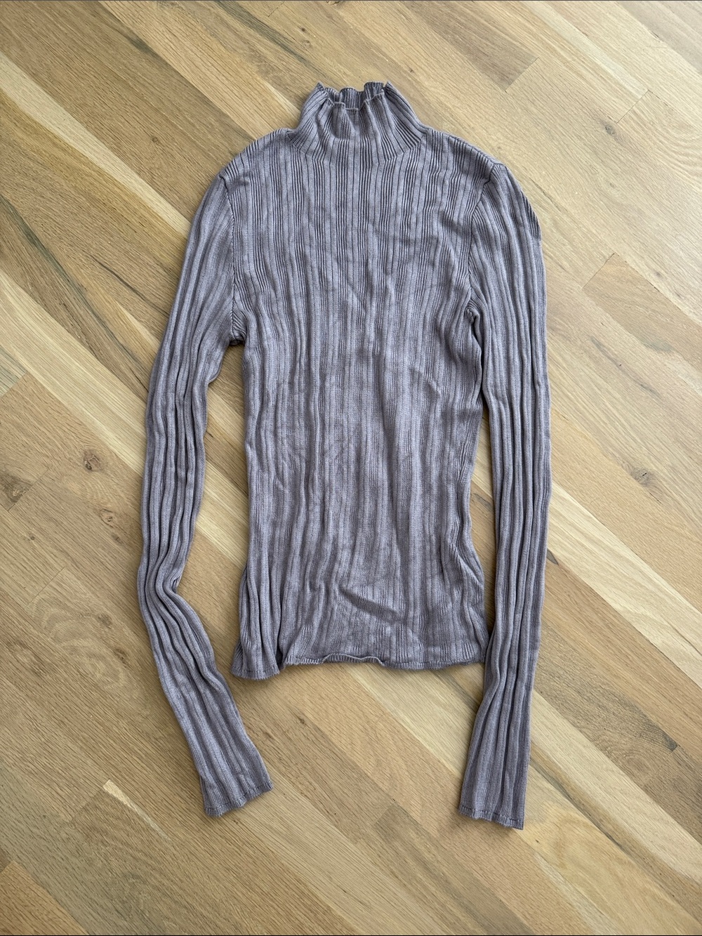 Abercrombie & Fitch Ribbed Mock Neck Long Sleeve Top - Taupe Gray